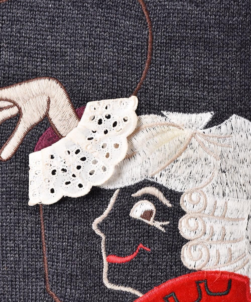 ボトルネック イラスト刺繍 セーター 古着のネット通販サイト 古着屋グレープフルーツムーン Grapefruitmoon Onlineshop ヴィンテージアイテム レトロファッション