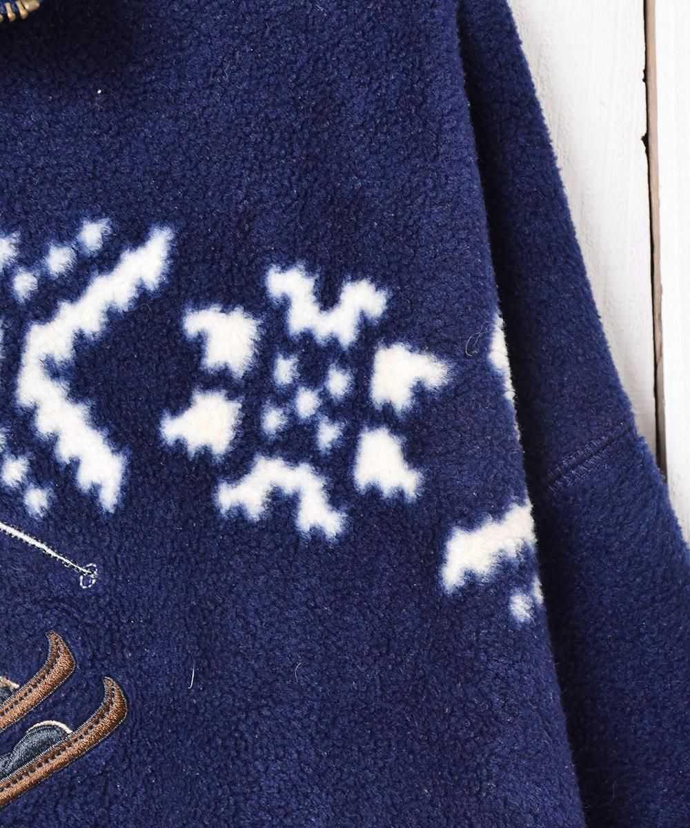 ノルディック調 ミッキーマウス 刺繍 フリースジャケット - 古着 ノルディック調 ミッキーマウス 刺繍 フリースジャケット - 古着