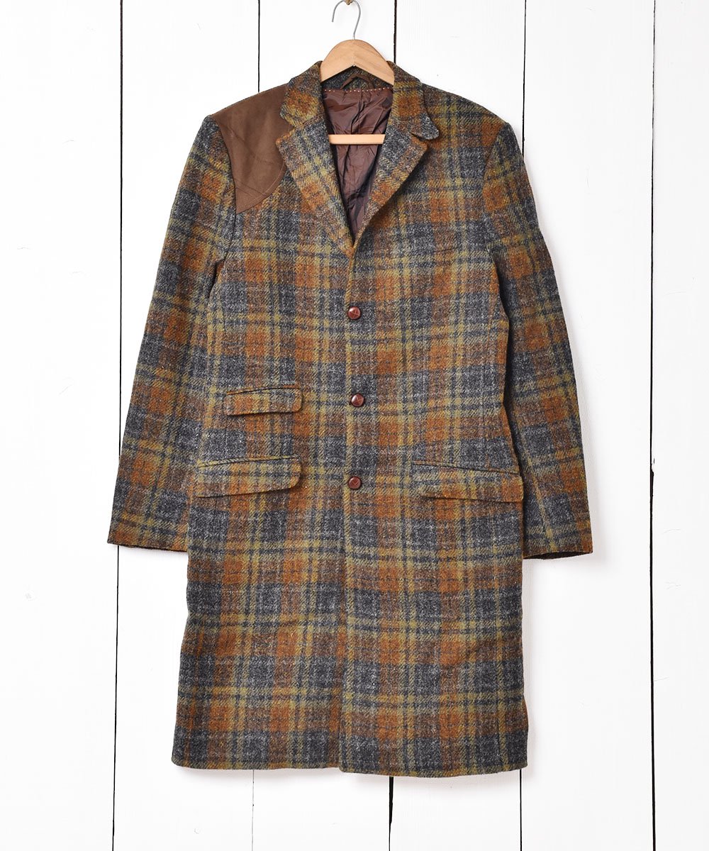 スコットランド製 「Harris Tweed」チェック柄 コート - 古着のネット 