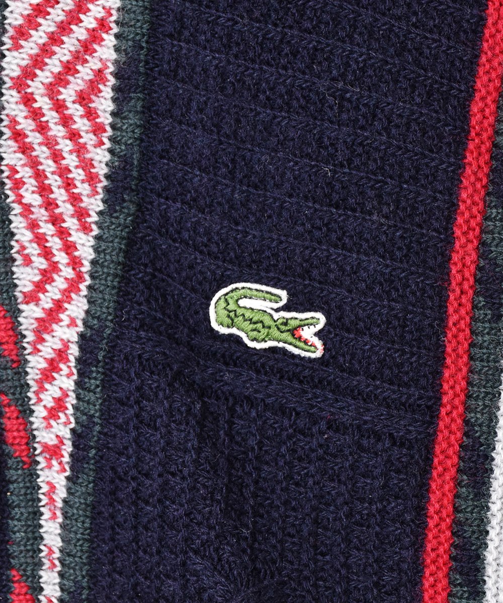 LACOSTE」立体編み クルーネックセーター ネイビー系 - 古着のネット