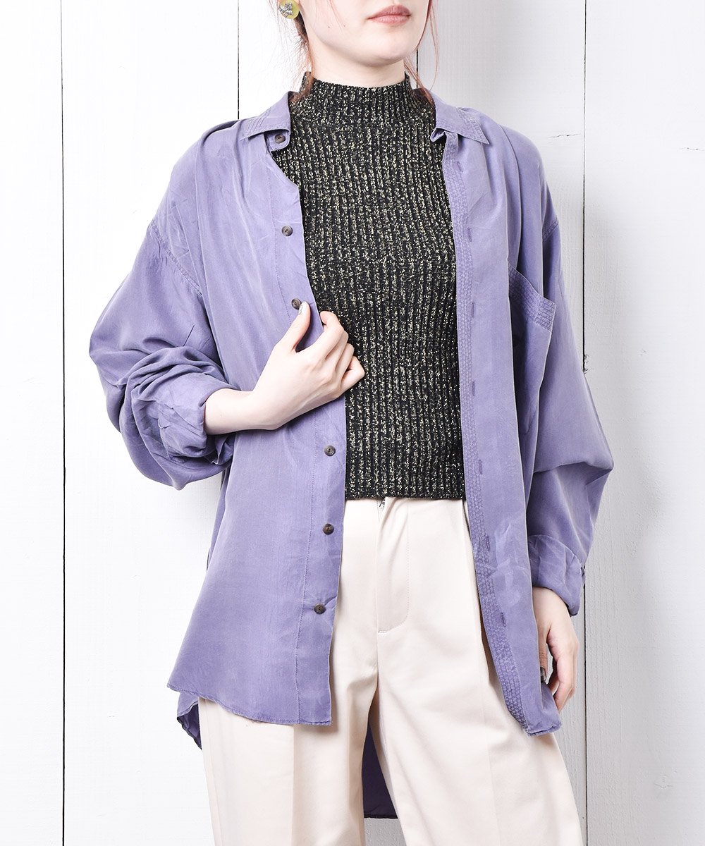 Color紫【パープル、抽象画デザイン◎】vintage一点ものレトロシャツ90s紫