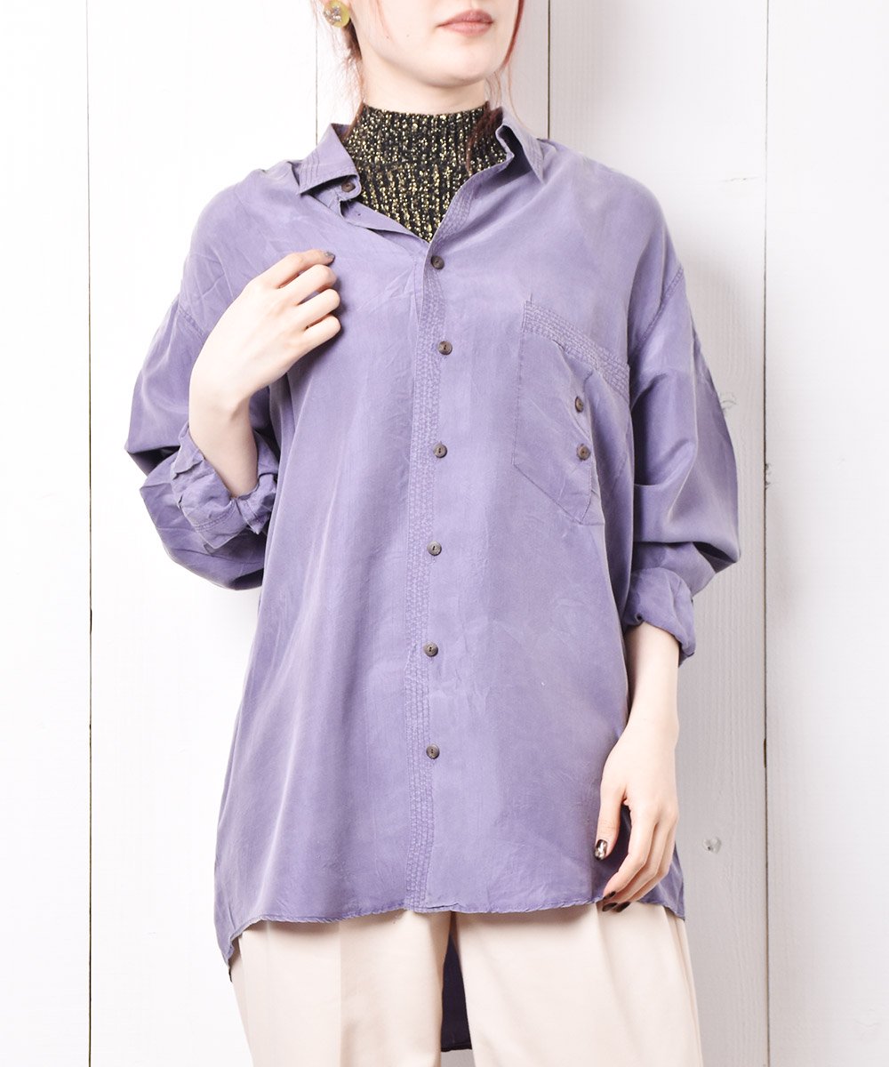 Color紫【パープル、抽象画デザイン◎】vintage一点ものレトロシャツ90s紫