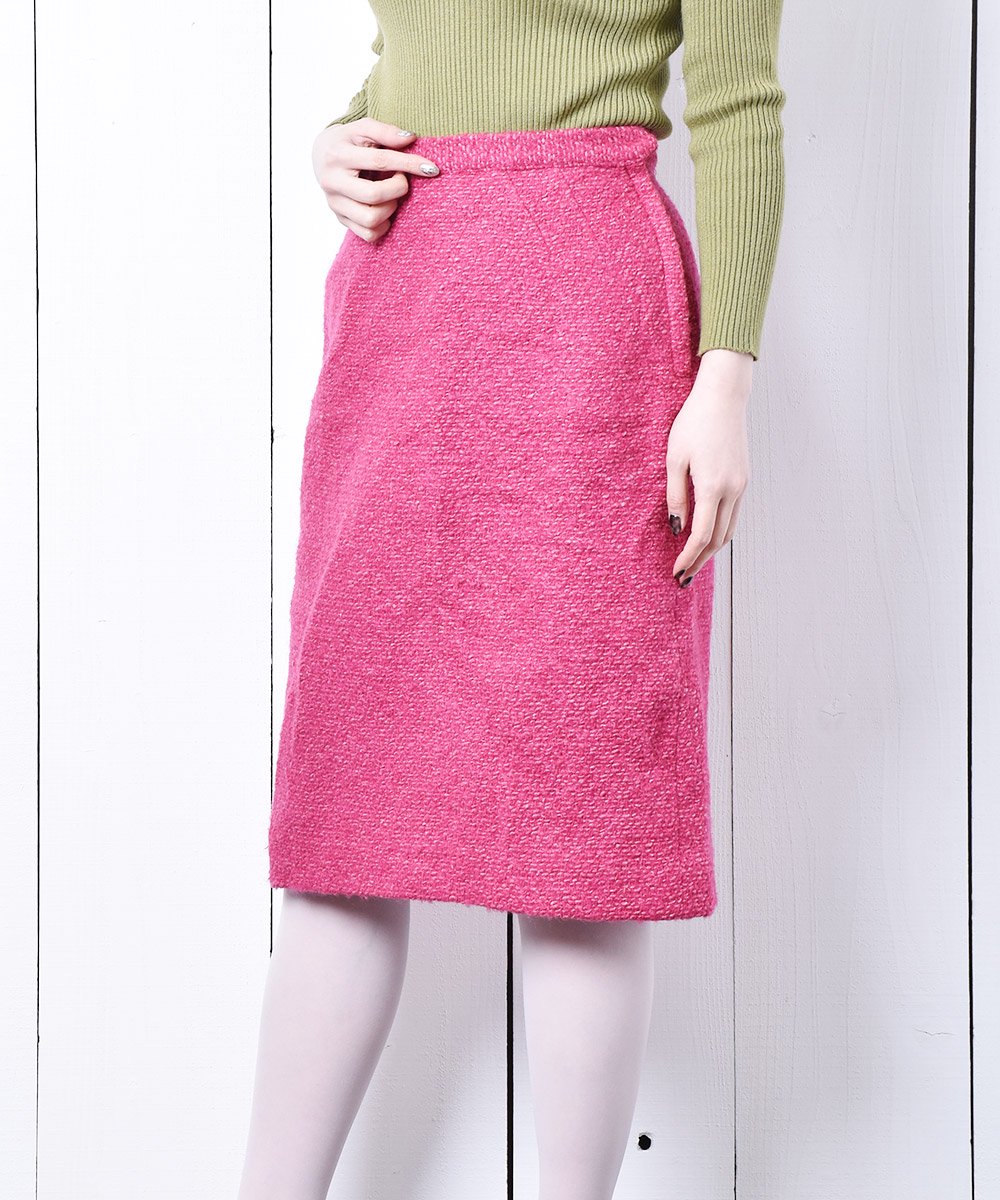 ツイード タイトスカート ピンク - 古着のネット通販サイト 古着屋 