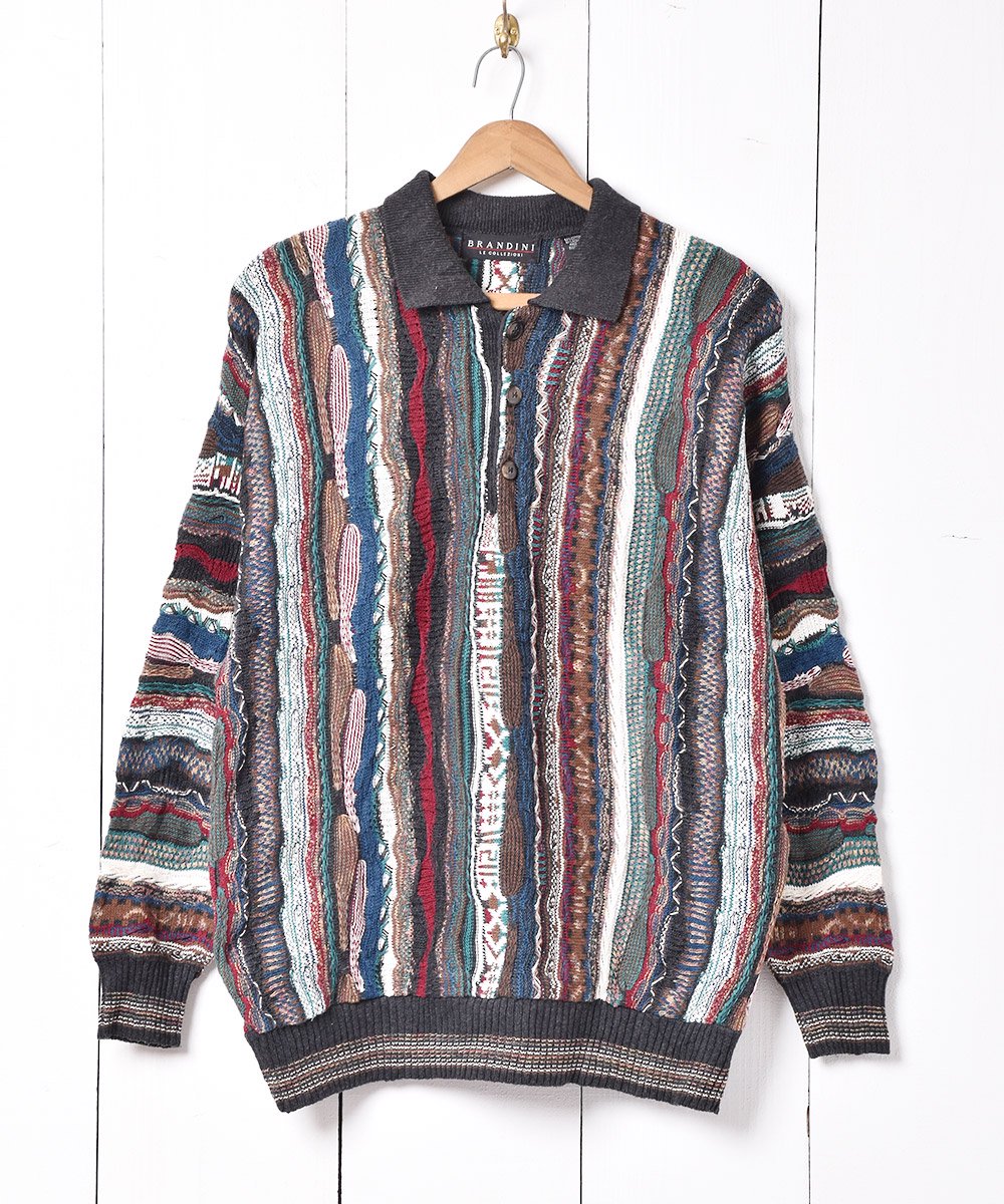 立体編み 襟付き 3D ニットセーター マルチカラー - 古着のネット通販 