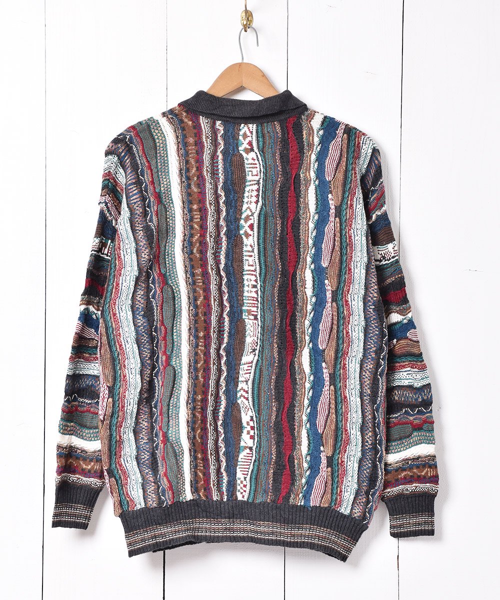 立体編み 襟付き 3D ニットセーター マルチカラー - 古着のネット通販