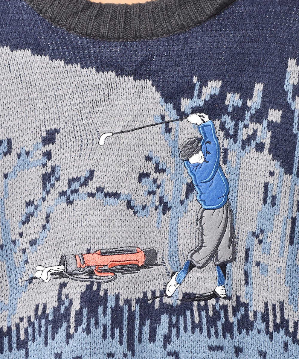 ゴルフ パッチ×刺繍 ニットセーター - 古着のネット通販サイト 古着屋