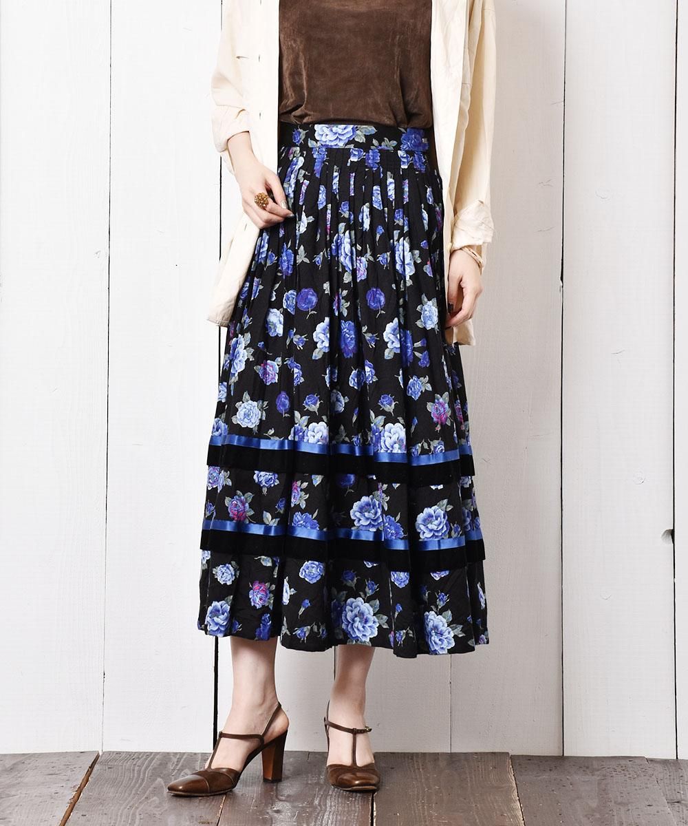 シルク100% 花柄プリーツロングスカート 花柄プリーツロングスカート スカート ロング丈 春夏 スカート