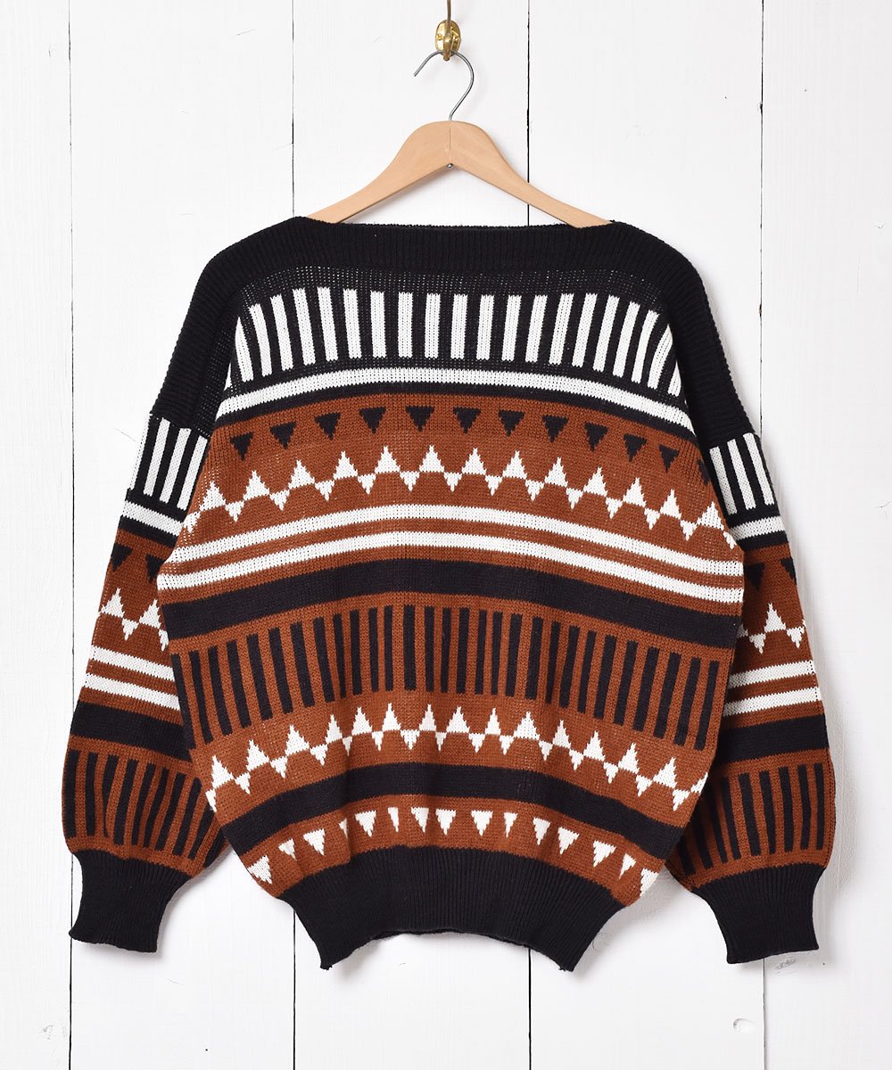 イタリア製 幾何学柄 ニットセーター ブラック系 - 古着のネット通販
