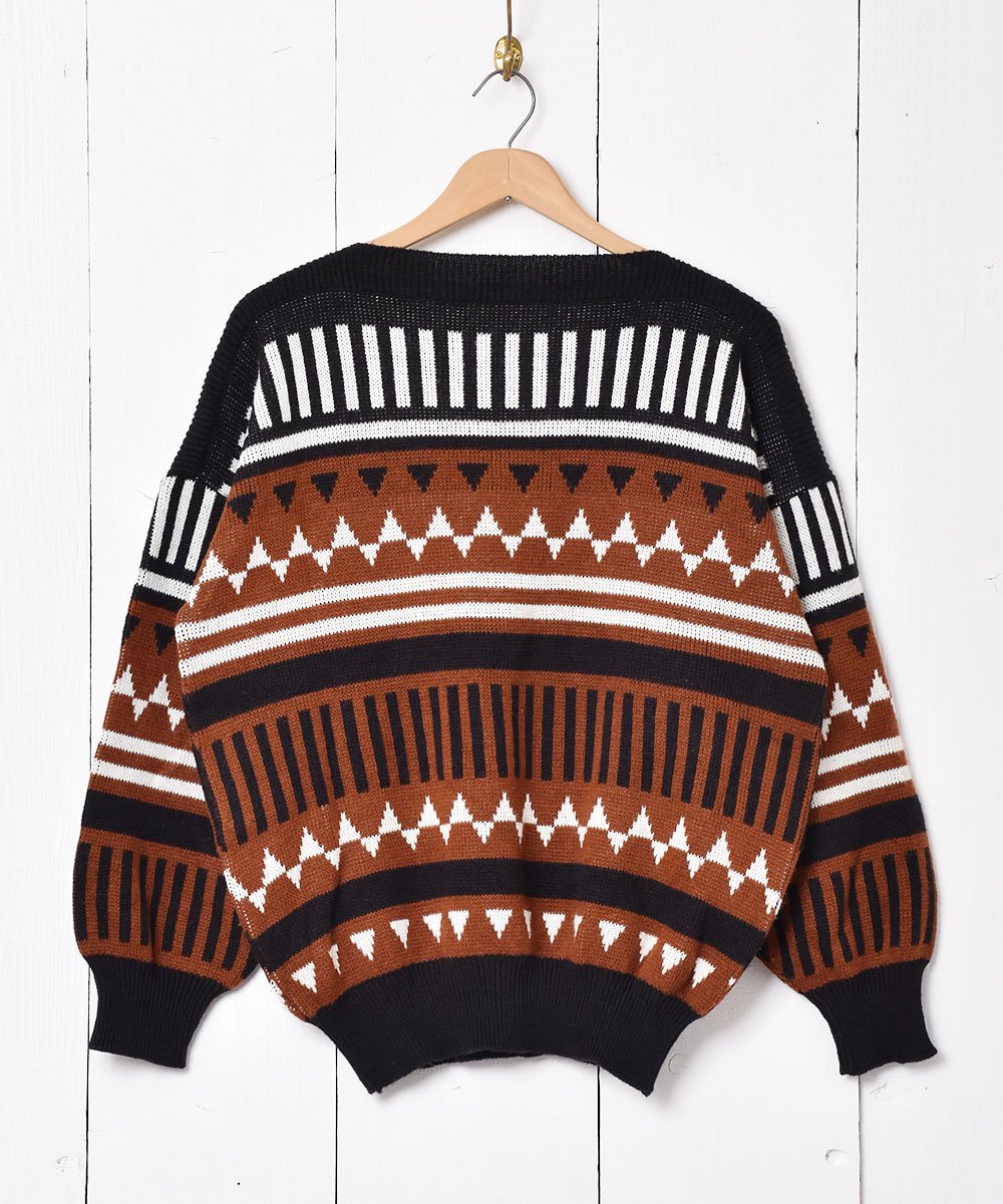 イタリア製 幾何学柄 ニットセーター ブラック系 - 古着のネット通販 