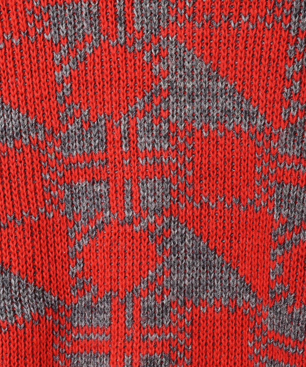 カナダ製 グレー×レッド 幾何学柄 ウールセーター - 古着のネット通販
