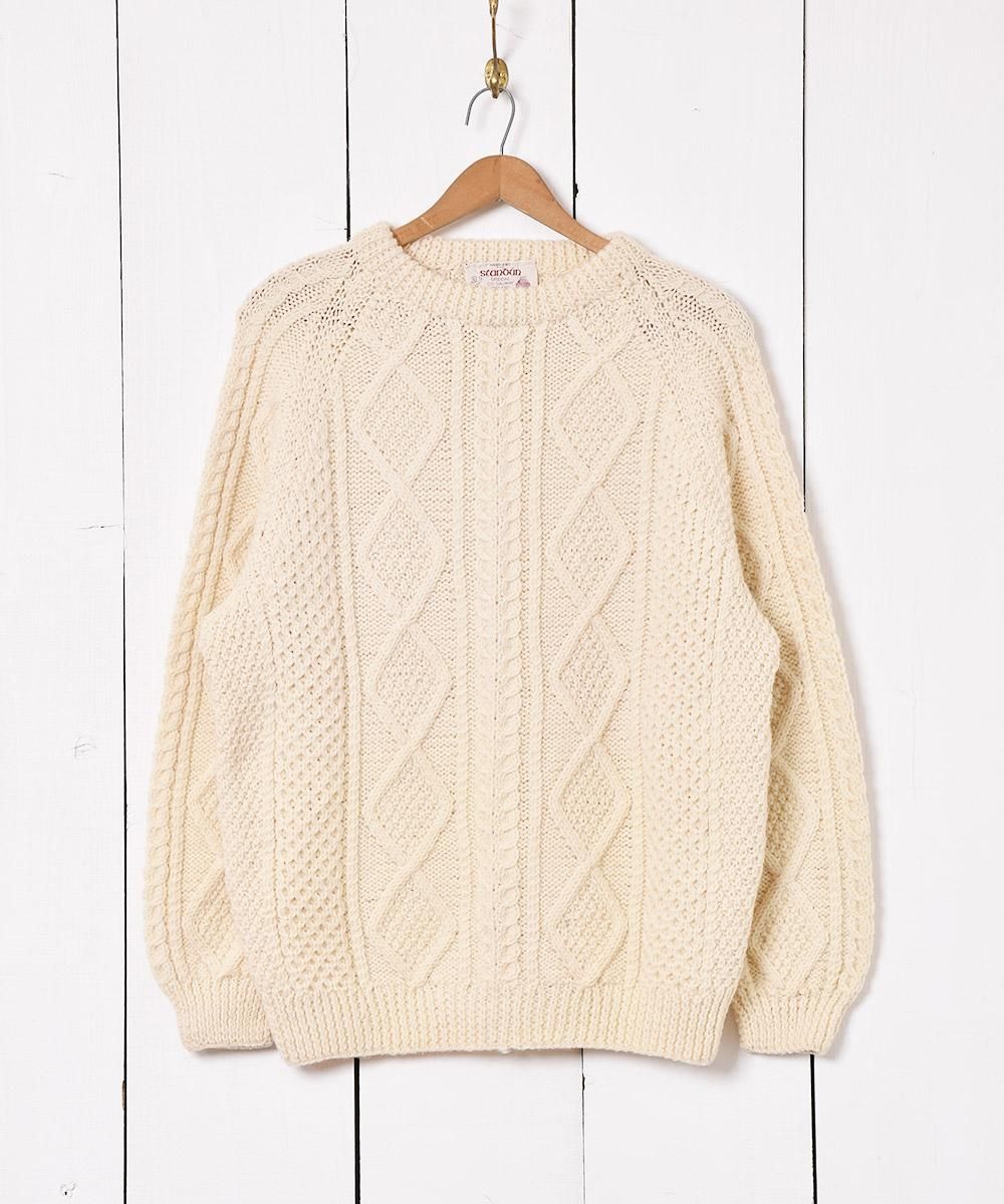 アラン編み ニットセーター ホワイト 古着のネット通販サイト 古着屋グレープフルーツムーン Grapefruitmoon Onlineshop ヴィンテージアイテム レトロファッション