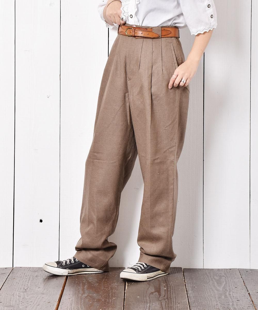 タック入り スラックスパンツ ベージュ W30 - 古着屋 タック入り スラックスパンツ ベージュ W30 - 古着屋