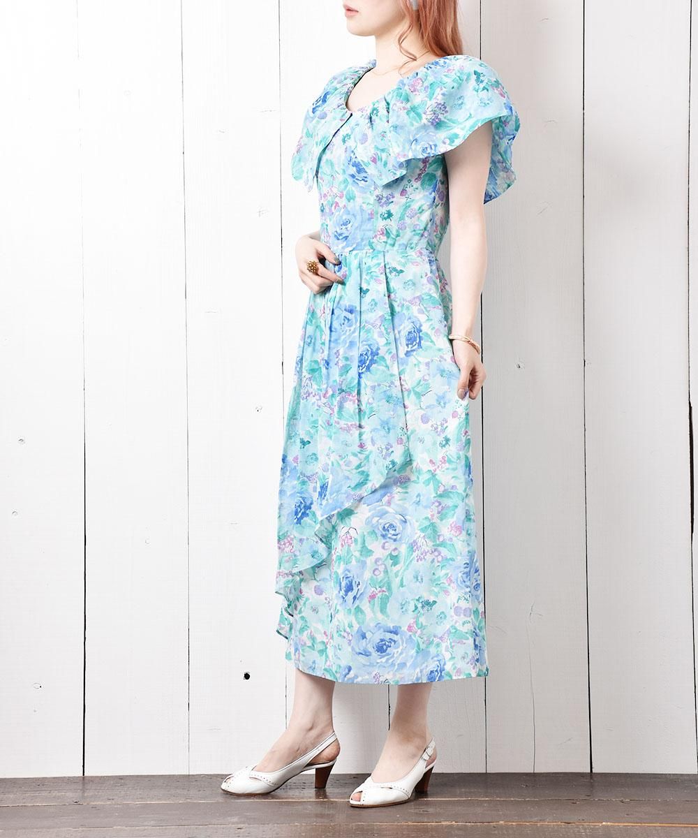 ☆USA製 80sヴィンテージ Hampton Dress 花柄フリルワンピース ☆USA製 80sヴィンテージ Hampton Dress 花柄フリルワンピース