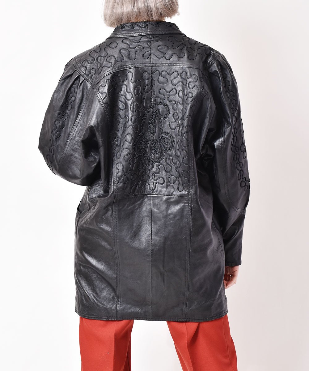 イタリア製 デザインステッチ レザージャケット - 古着のネット通販 
