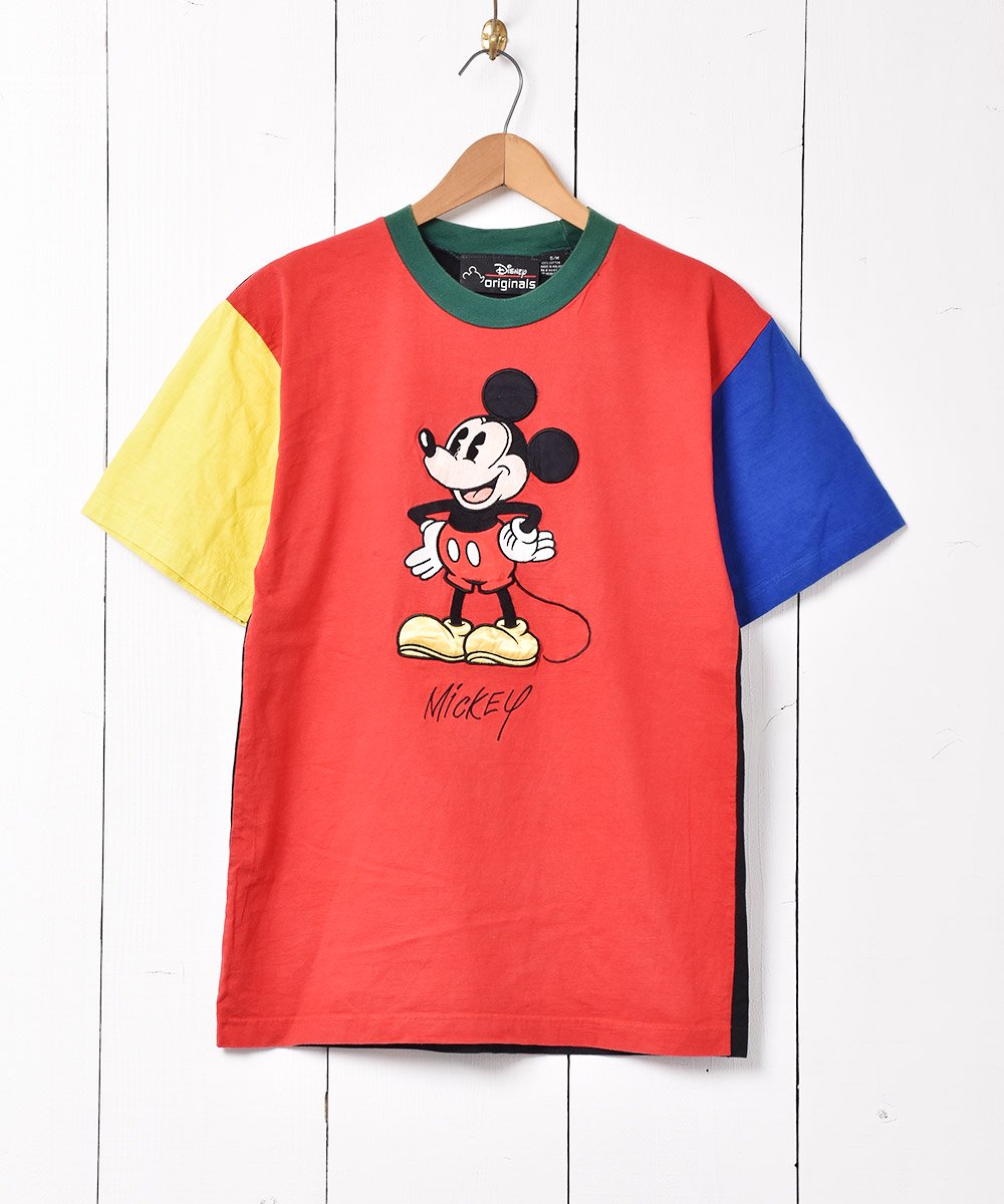 90s vintage Disney tシャツ マルチカラー サークルロゴ 刺繍