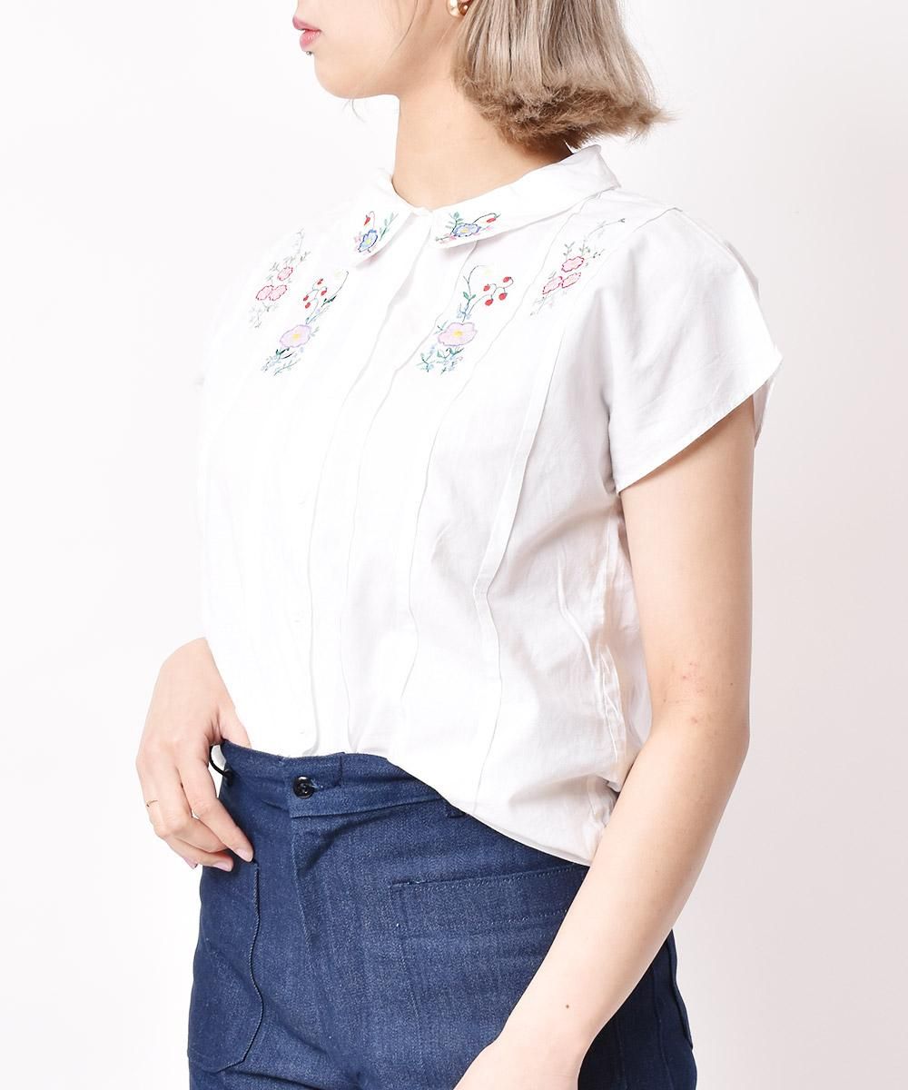 花柄 スリーブレス刺繍ブラウス - 古着屋グレープフルーツ