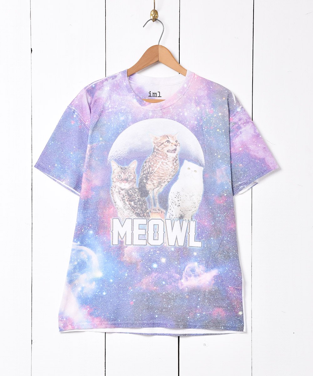 猫 フクロウ 全面 転写プリント Tシャツ - 古着のネット通販サイト