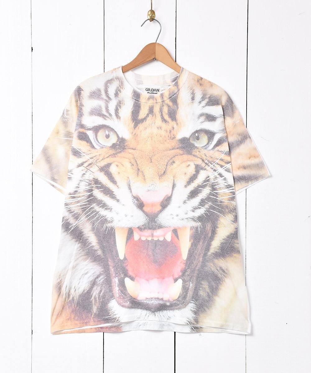 虎 転写 アニマルプリント Tシャツ - 古着屋グレープフルーツ