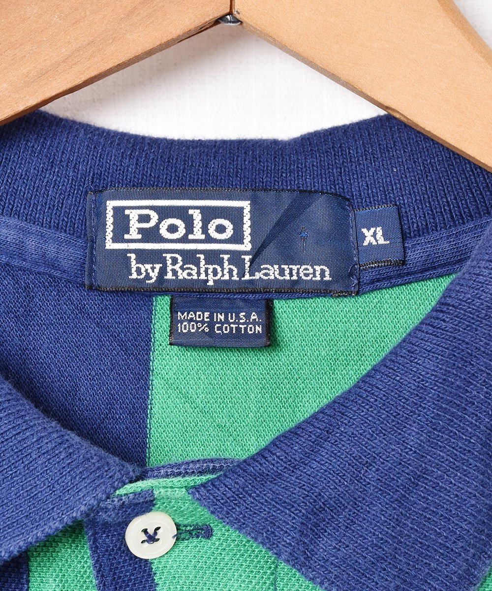 アメリカ製「Polo Ralph Lauren」ストライプ柄 ポロシャツ - 古着の