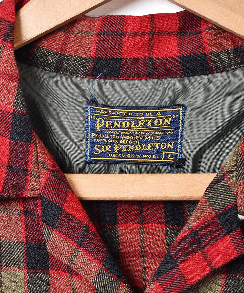 60's 「PENDLETON」チェック柄 オープンカラー 長袖シャツ - 古着の