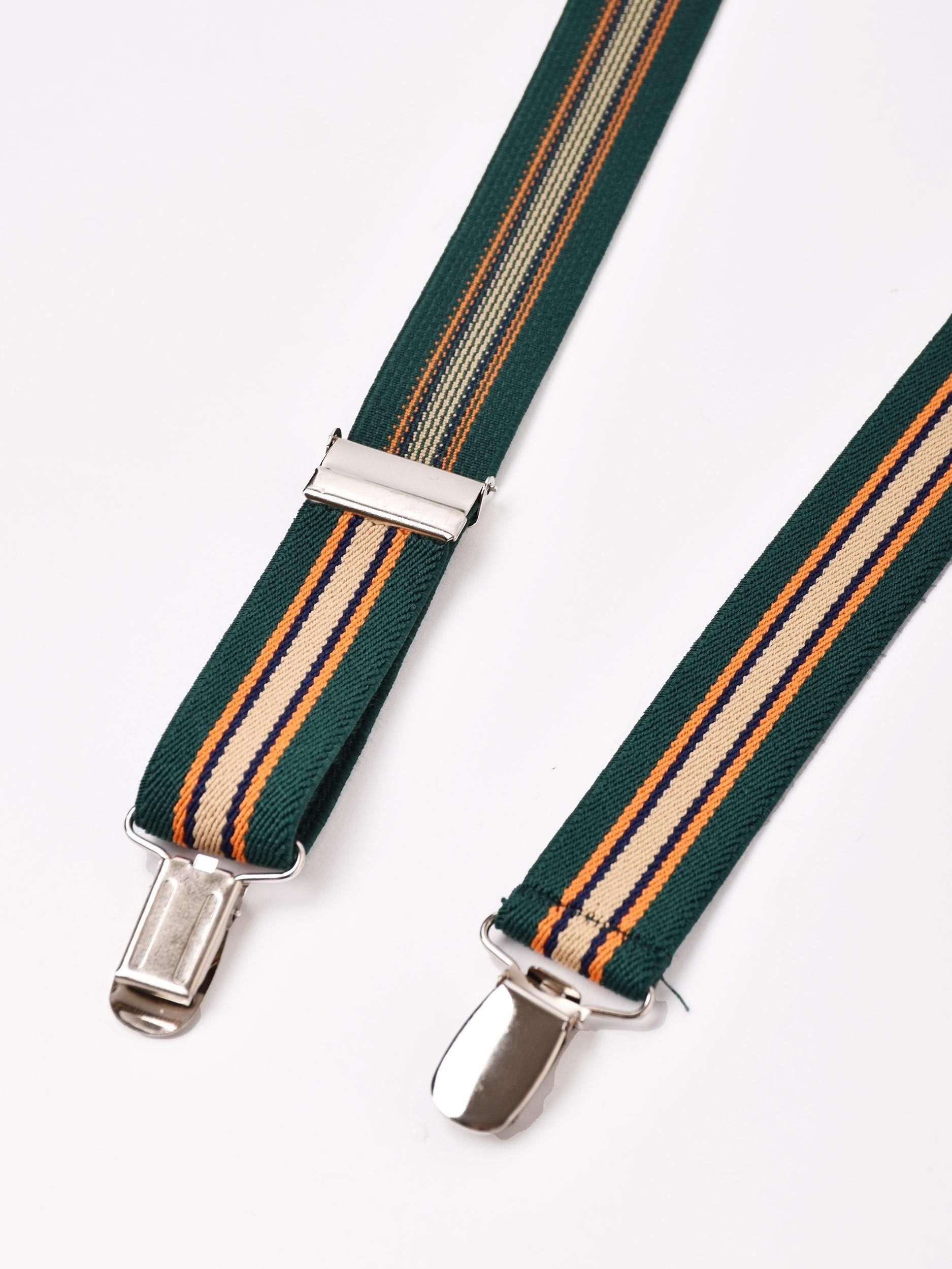 4色展開】ストライプ柄 サスペンダー グリーン - 古着屋