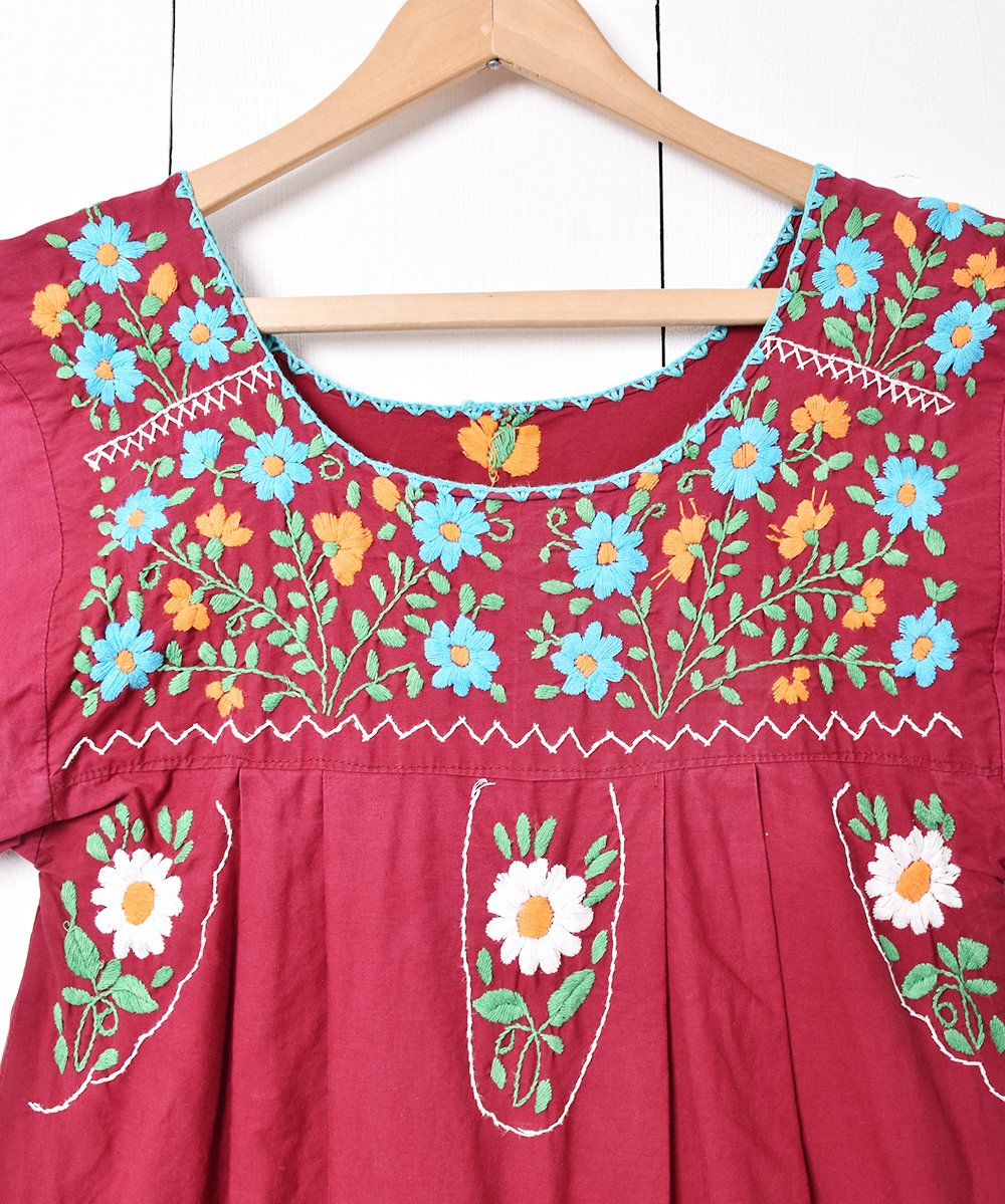 メキシカン刺繍 半袖 チュニックワンピース - 古着のネット通販サイト