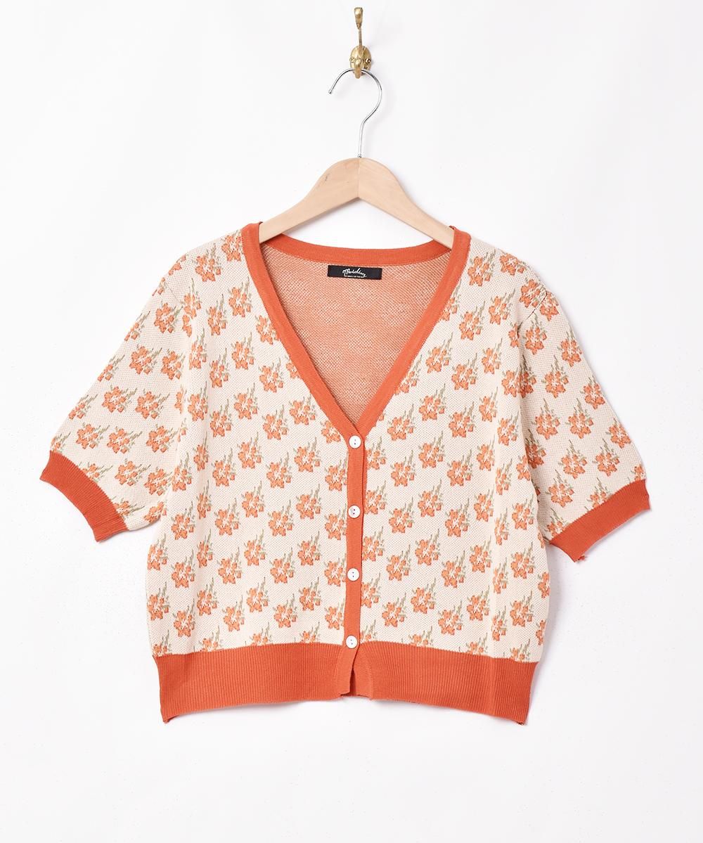 vintage retro orange flower cardigan