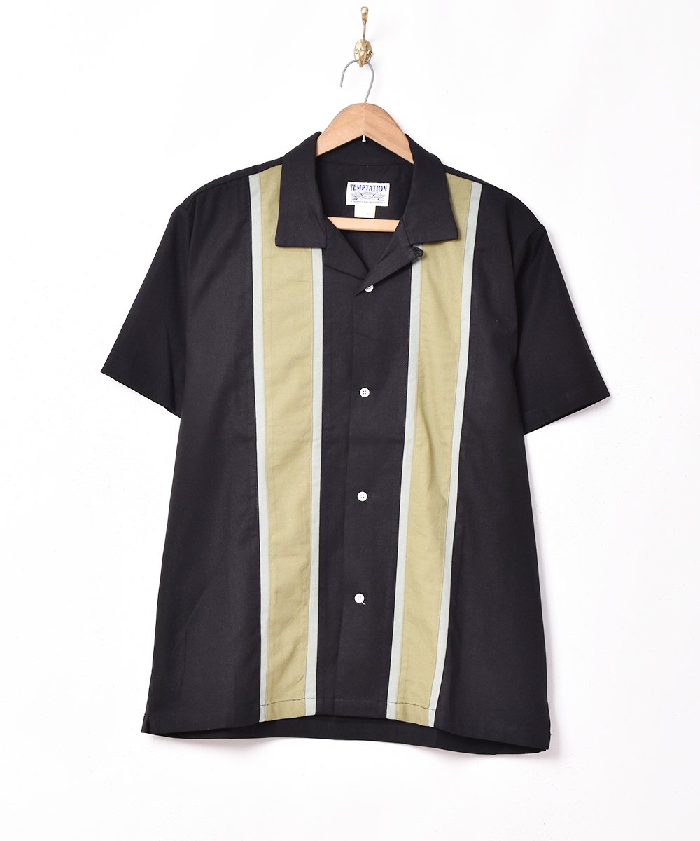 3色展開】「TEMPTATION」ラインデザイン オープンカラー 半袖シャツ 