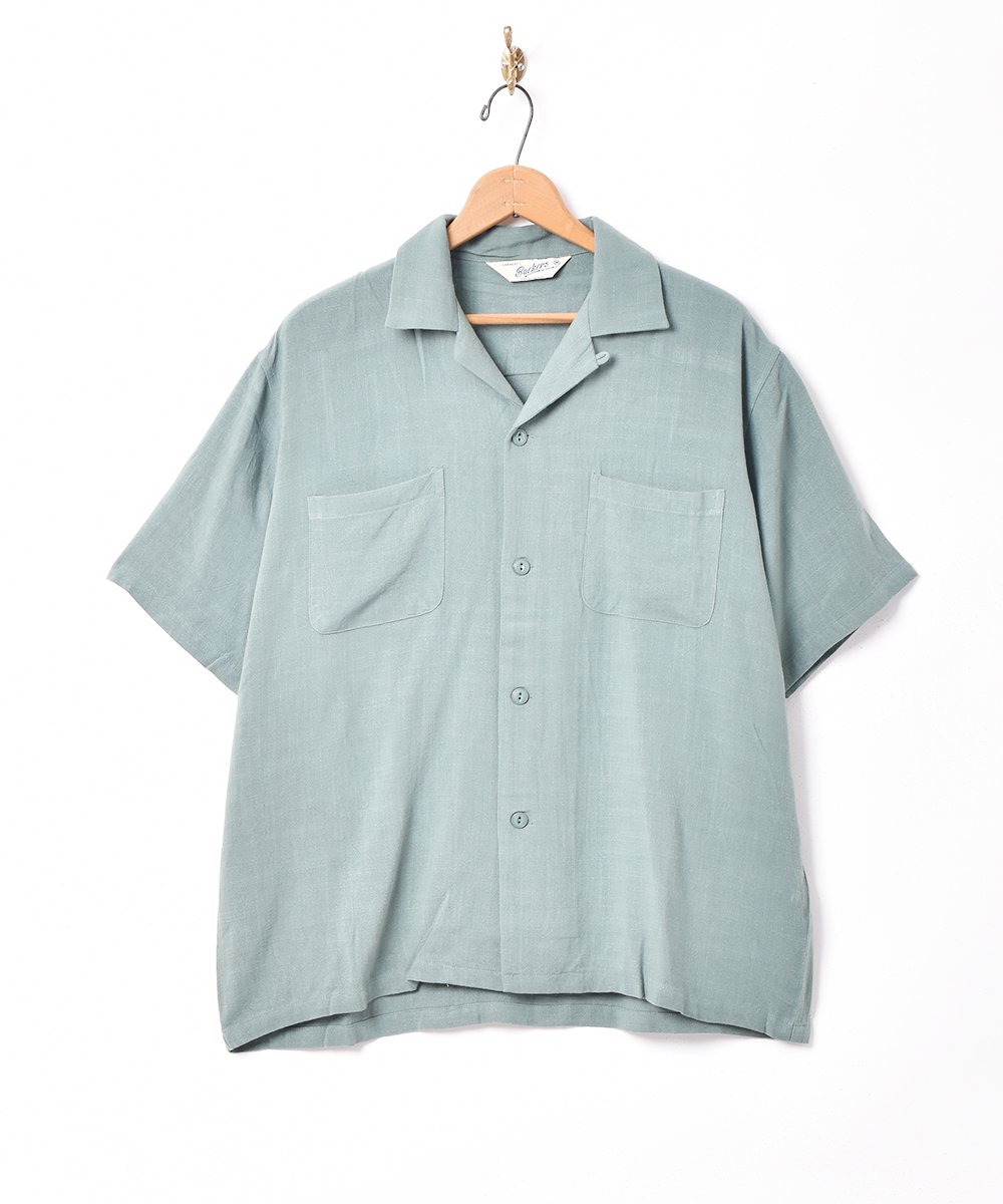 グリーン　緑　半袖シャツ　リネン