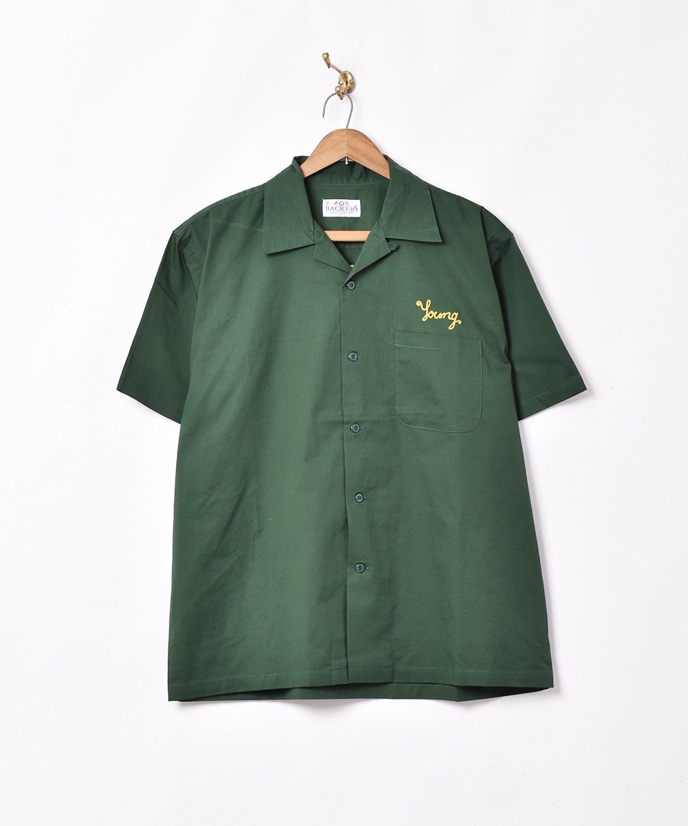 松野屋 キャンバスフラットショルダー vintage 刺繍シャツ 半袖グリーン アースカラー ヴィンテージ 古着 