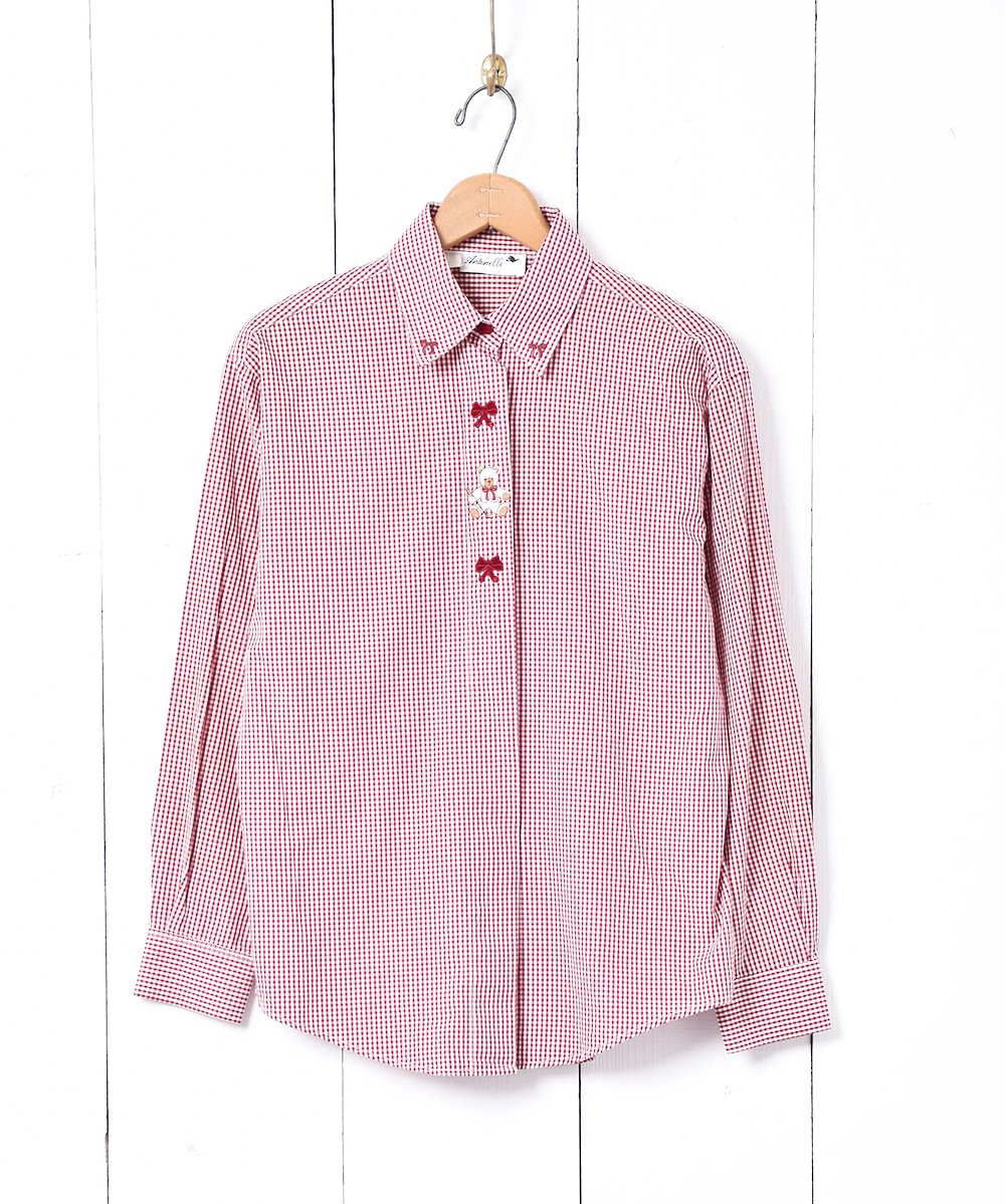 ギンガムチェック 刺繍 長袖シャツ - 古着のネット通販サイト 古着屋 