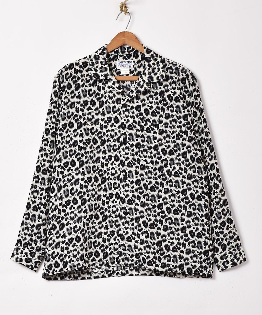 【RUDE GALLERY】レオパード柄　リネン長袖シャツ　バンドカラー　L RUDE GALLERY】レオパード柄 リネン長袖シャツ バンドカラー L