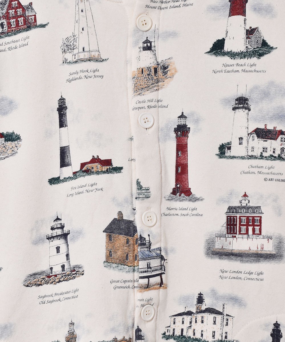 Lighthouse Point スウェット カーディガン 灯台柄 総柄 コットン×ポリエステル プリント サイズ：S ホワイト