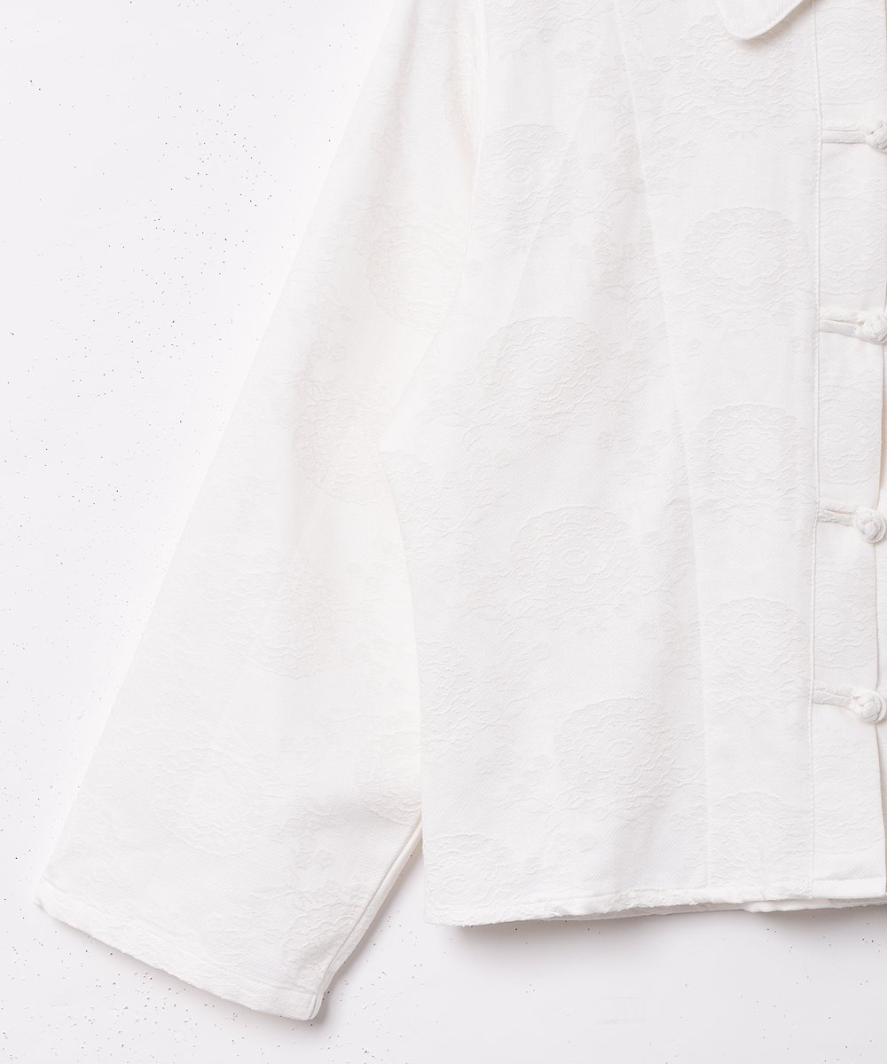 2色展開】織柄 長袖チャイナボタンシャツ ホワイト - 古着のネット通販 
