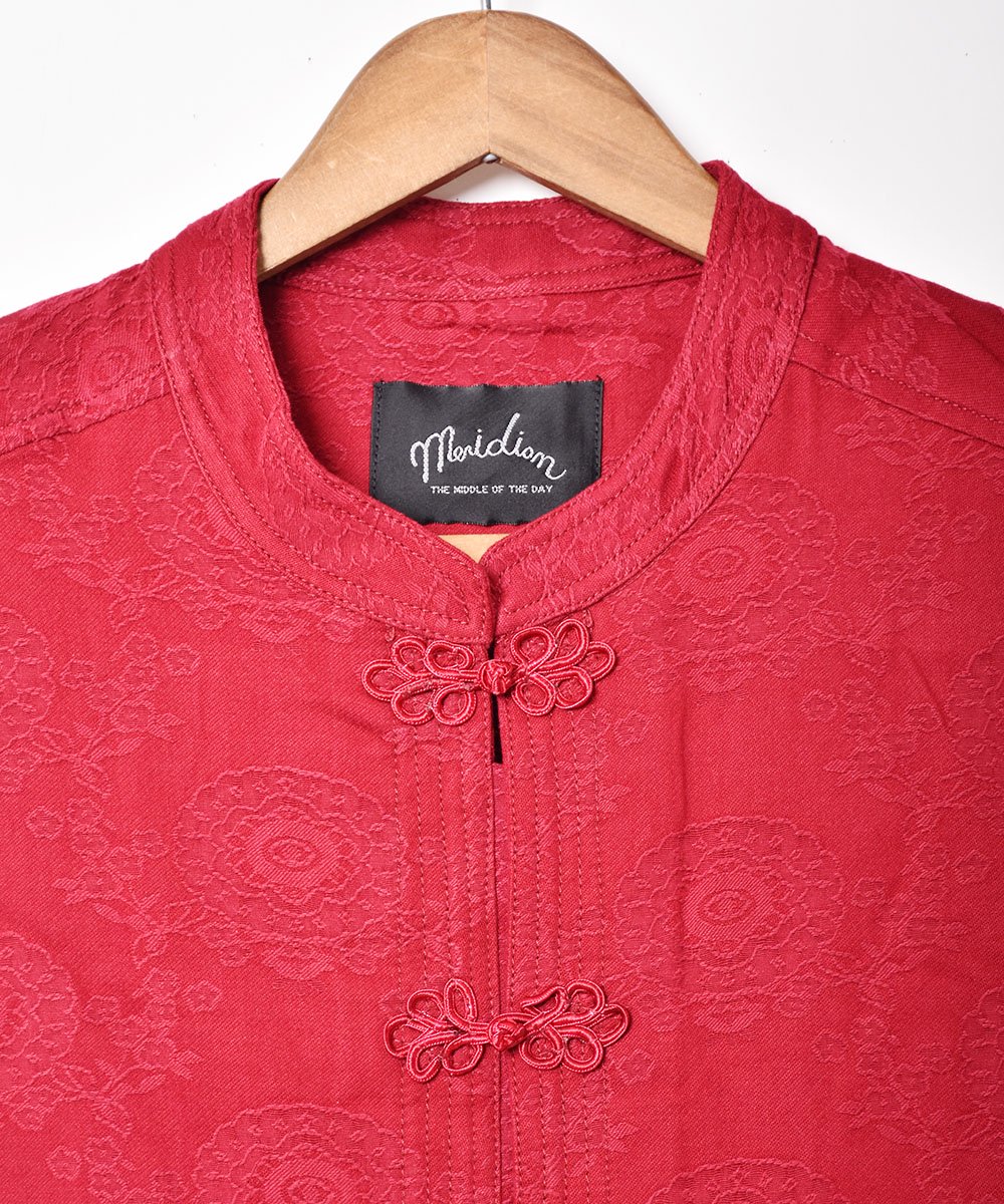 古着の画像【3色展開】「Meridian」織り柄 チャイナデザイン ノースリーブワンピース ワインレッド