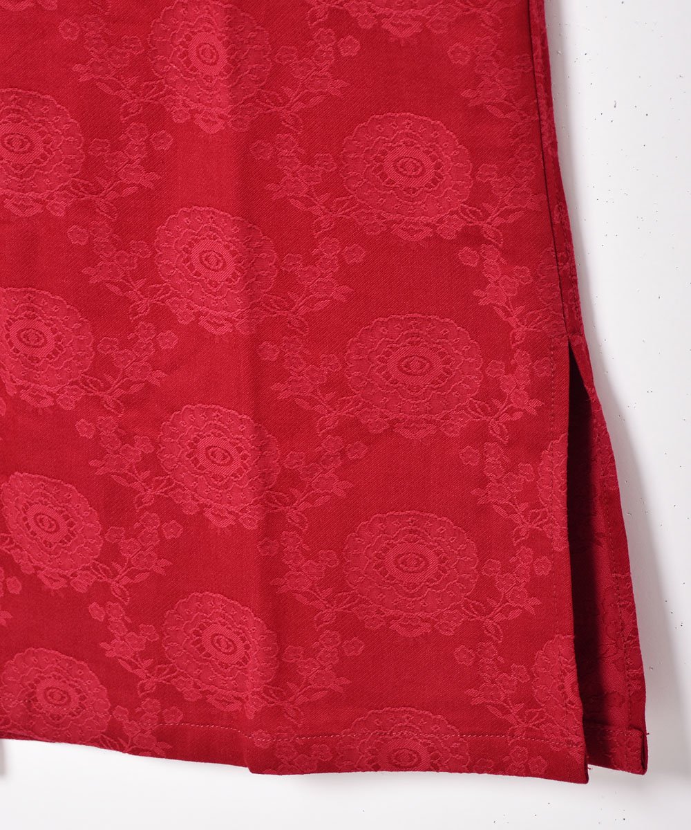 古着の画像【3色展開】「Meridian」織り柄 チャイナデザイン ノースリーブワンピース ワインレッド