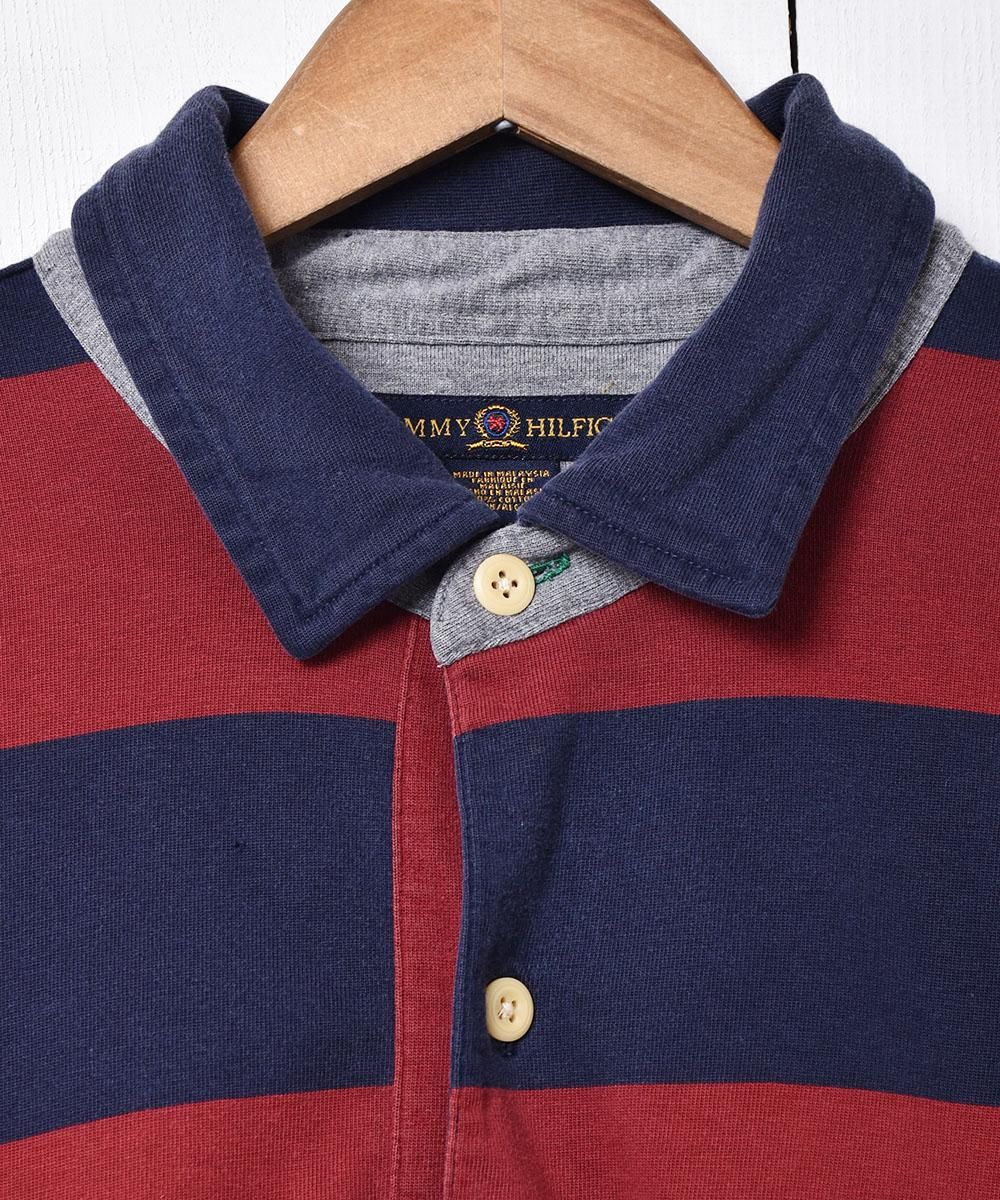 TOMMY HILFIGER ボーダー柄 ラガーシャツ - 古着のネット通販サイト