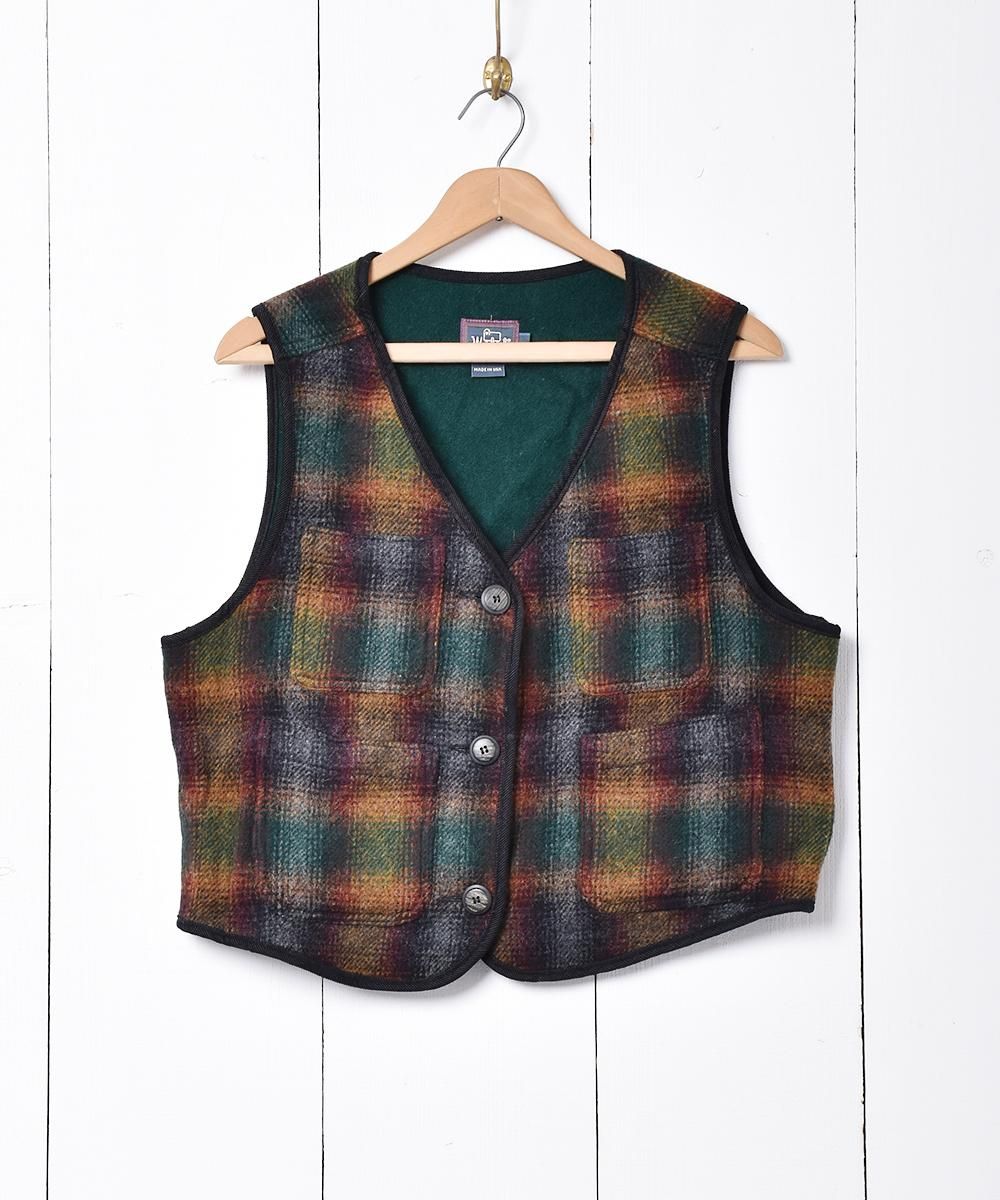 Woolrich アメリカ製チェック柄ウールベスト - 古着屋 Woolrich アメリカ製チェック柄ウールベスト - 古着屋