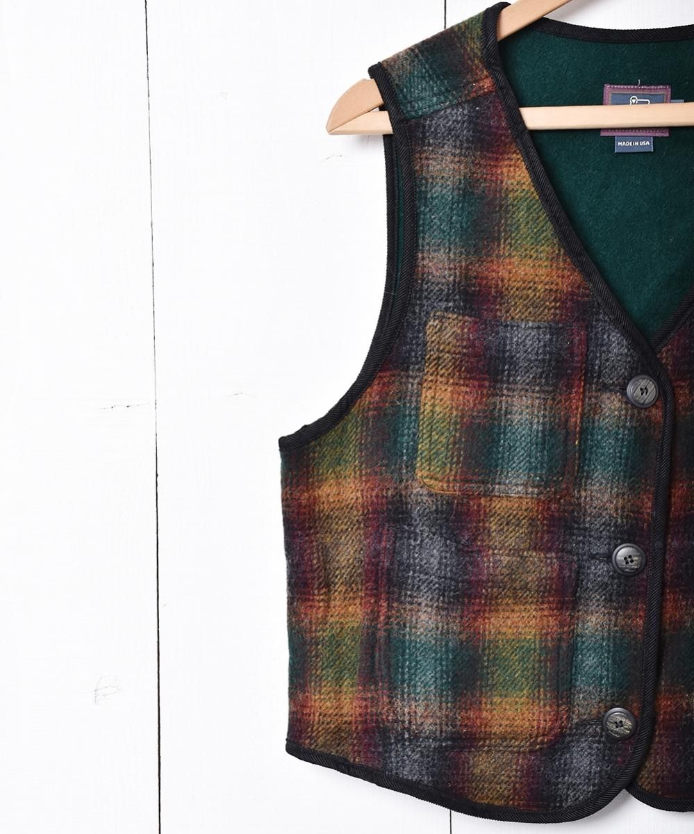 Woolrich アメリカ製チェック柄ウールベスト - 古着屋 Woolrich アメリカ製チェック柄ウールベスト - 古着屋
