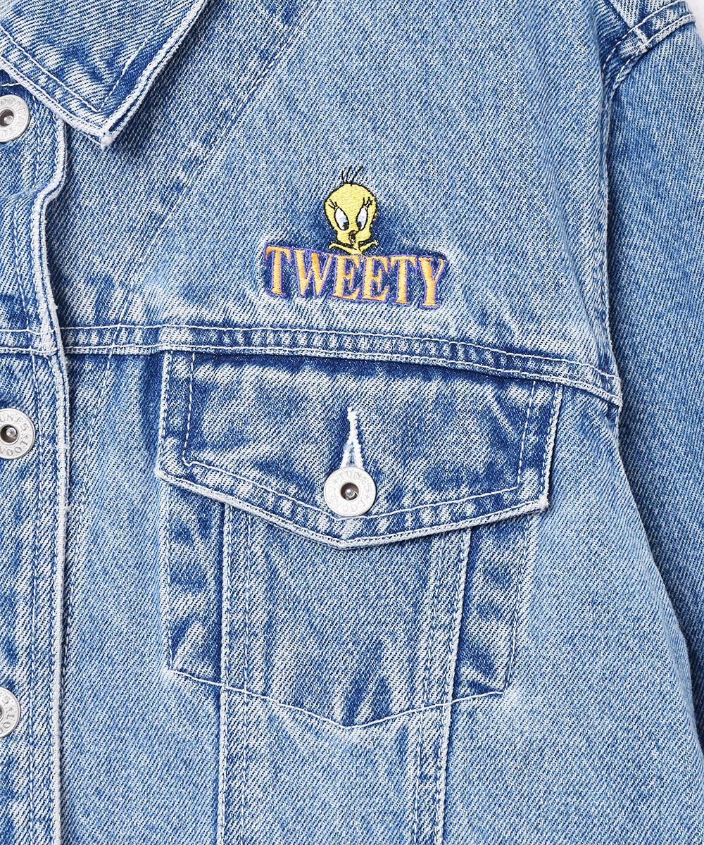 トゥイーティー 刺繍 デニムジャケット 90年代 ビンテージ トゥイーティー レザーワッペン デニム