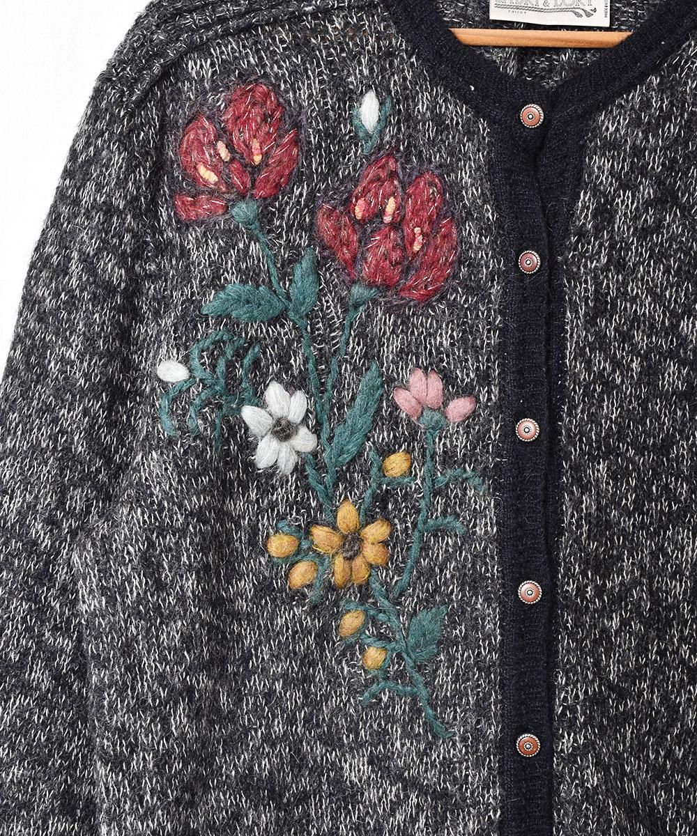 花刺繍 モヘアカーディガン - 古着屋グレープフルーツ ムーン