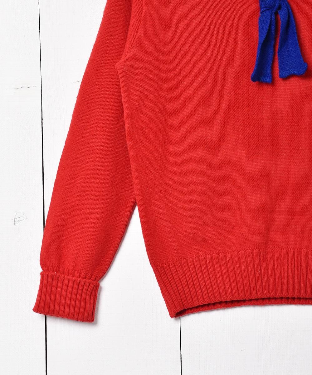 美品 ウール100% セーター M レッド 赤 レトロ 当時もの 古着 80s ヴィンテージ 100% シェットランド ウール アーガイル