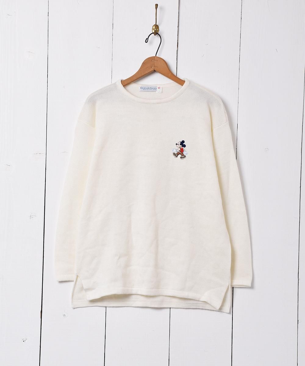 ミッキー刺繍 コットンニットセーター - 古着屋グレープフルーツ ミッキー刺繍 コットンニットセーター - 古着屋グレープフルーツ