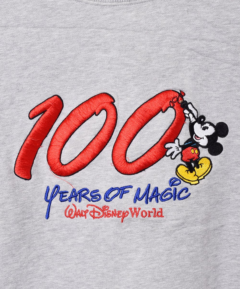 WALT DISNEY WORLD 100 YEARS OF MAGIC 100周年 ディズニー 刺繍 キャラクター Vネック 薄手 スウェットシャツトレーナー メンズL相当