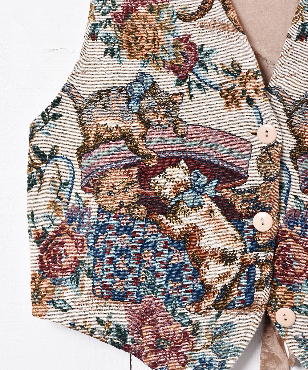 アメリカ製 ジャガード織り 花柄ベスト   古着のネット通販サイト 古着