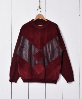 古着イタリア製 スエード×レザー デザインセーター 古着のネット通販 古着屋グレープフルーツムーン