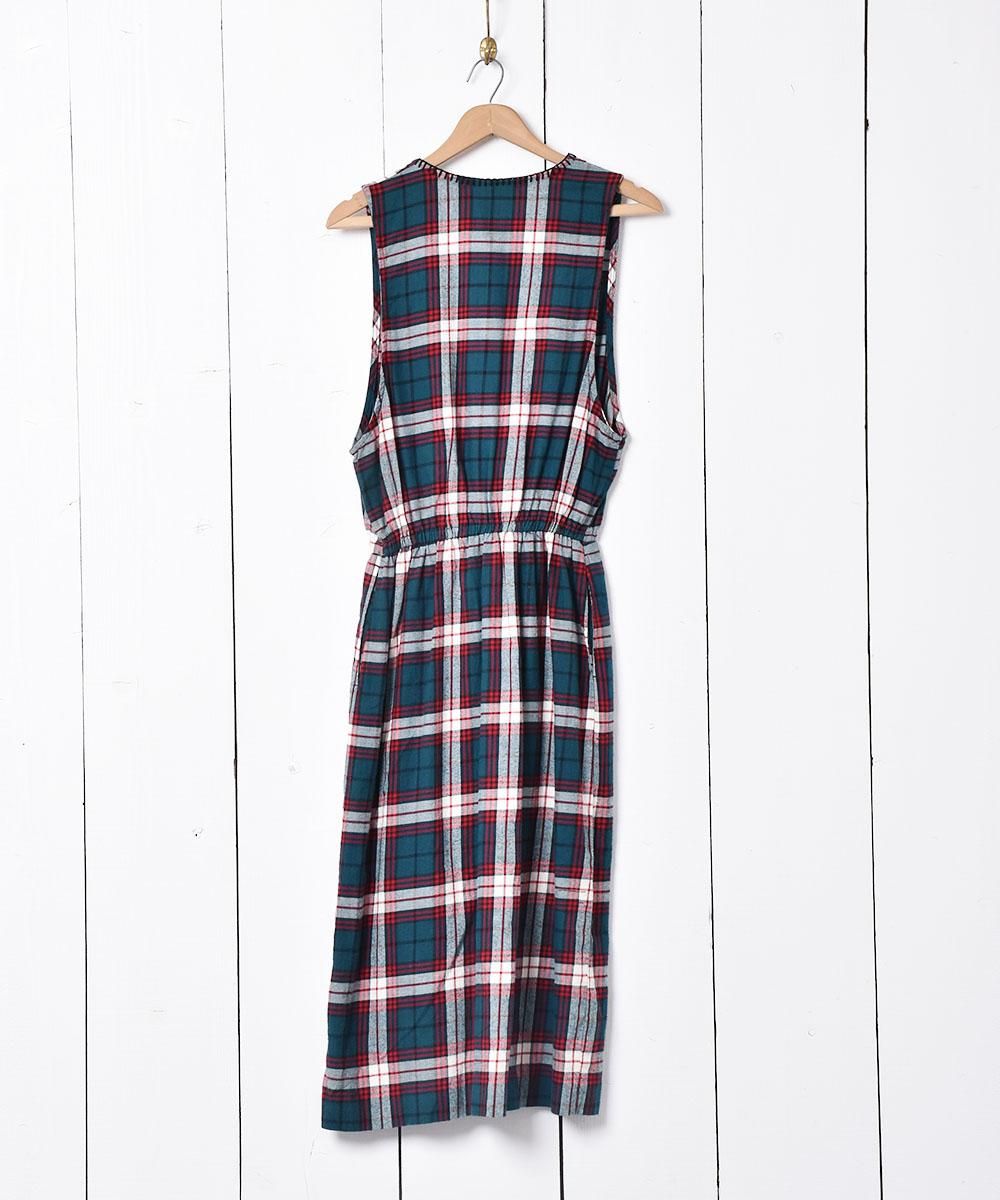 アメリカ製 Eddie Bauer チェックノースリーブワンピース - 古着