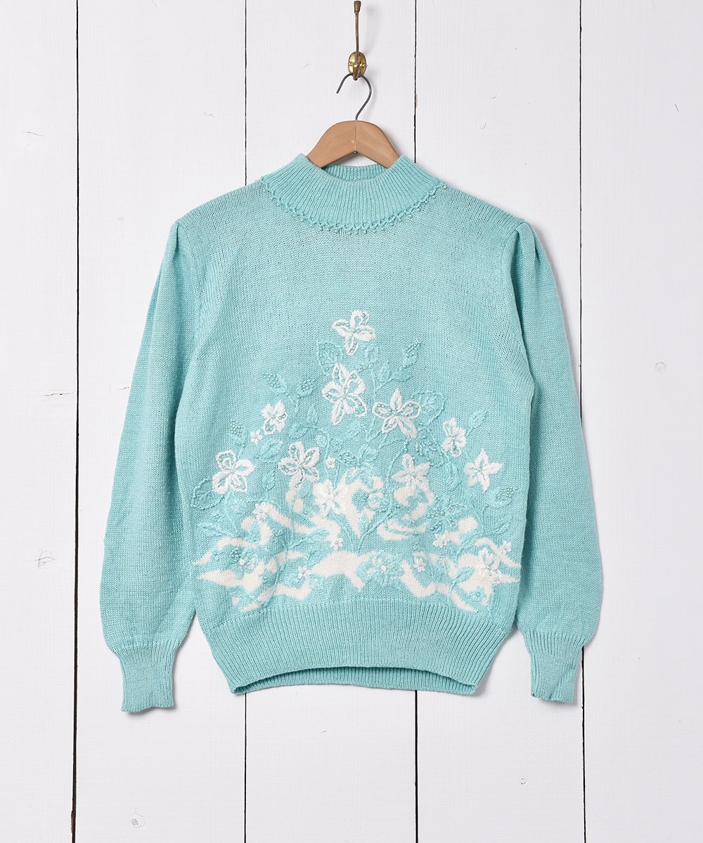 刺繍 ビーズ ハイネックセーター - 古着のネット通販サイト 古着屋