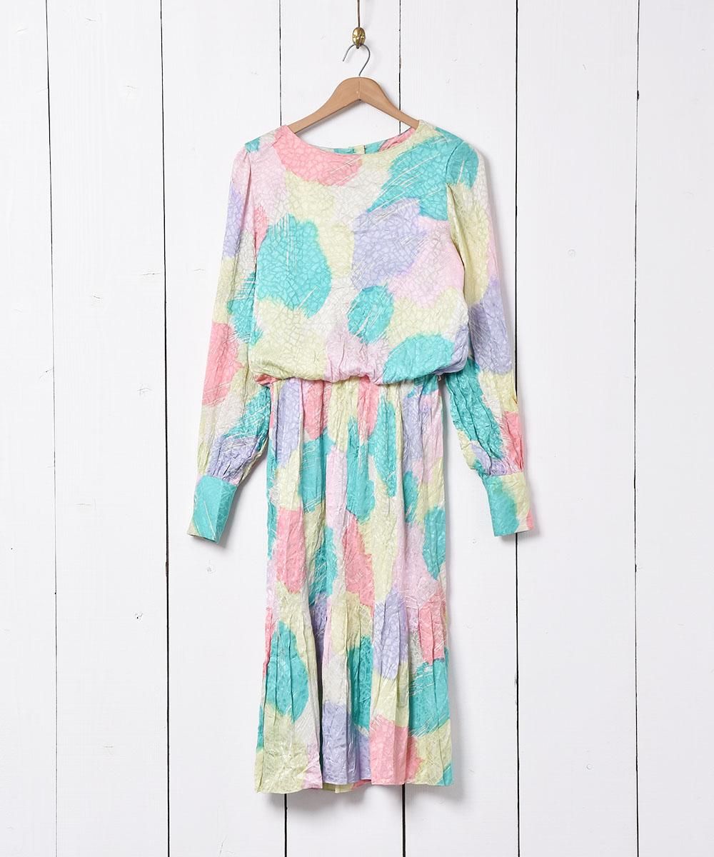 織り 総柄 長袖シルクワンピース - 古着のネット通販サイト 古着屋