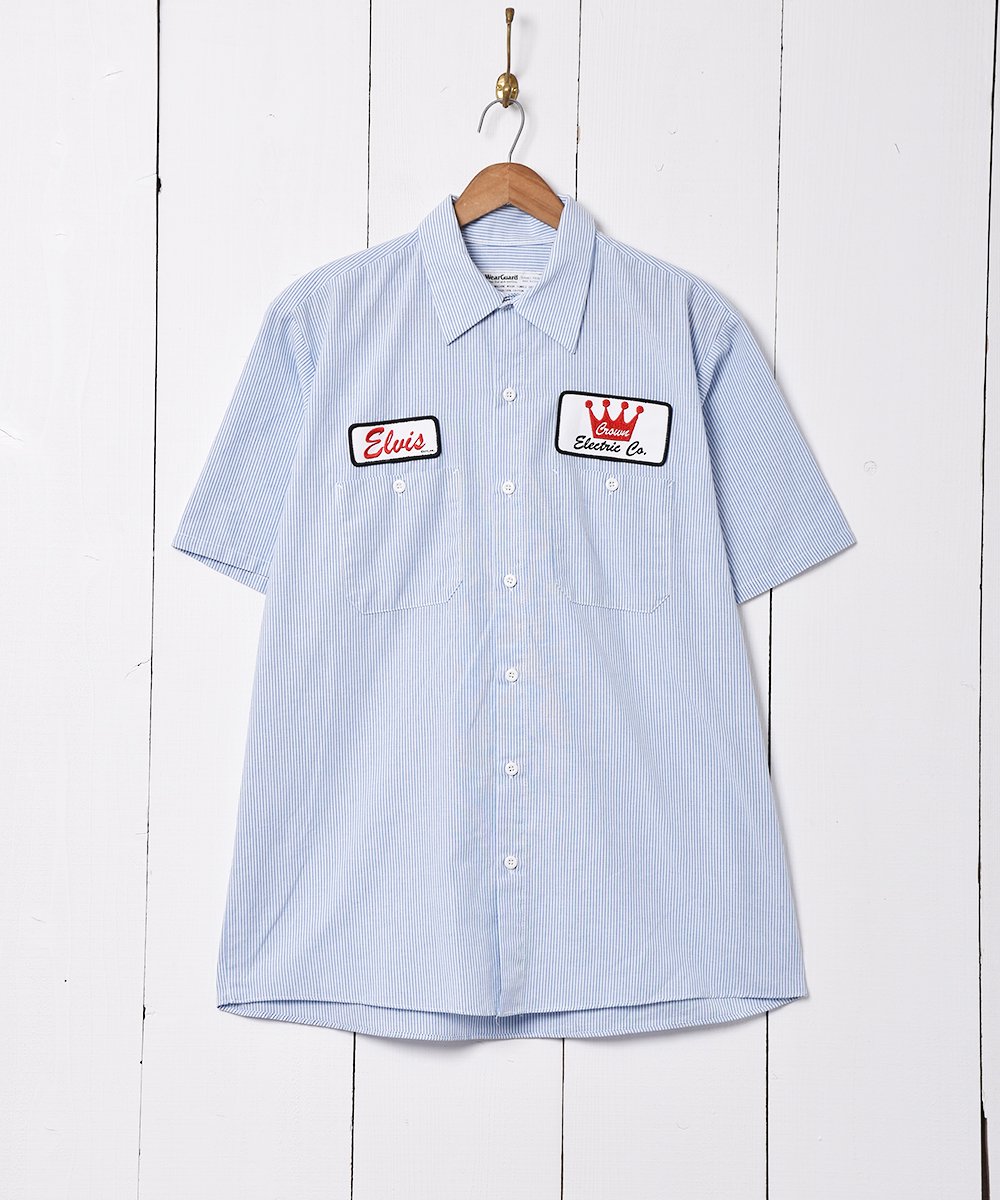 アメリカ製 ストライプ柄 半袖 ワークシャツ - 古着のネット通販サイト